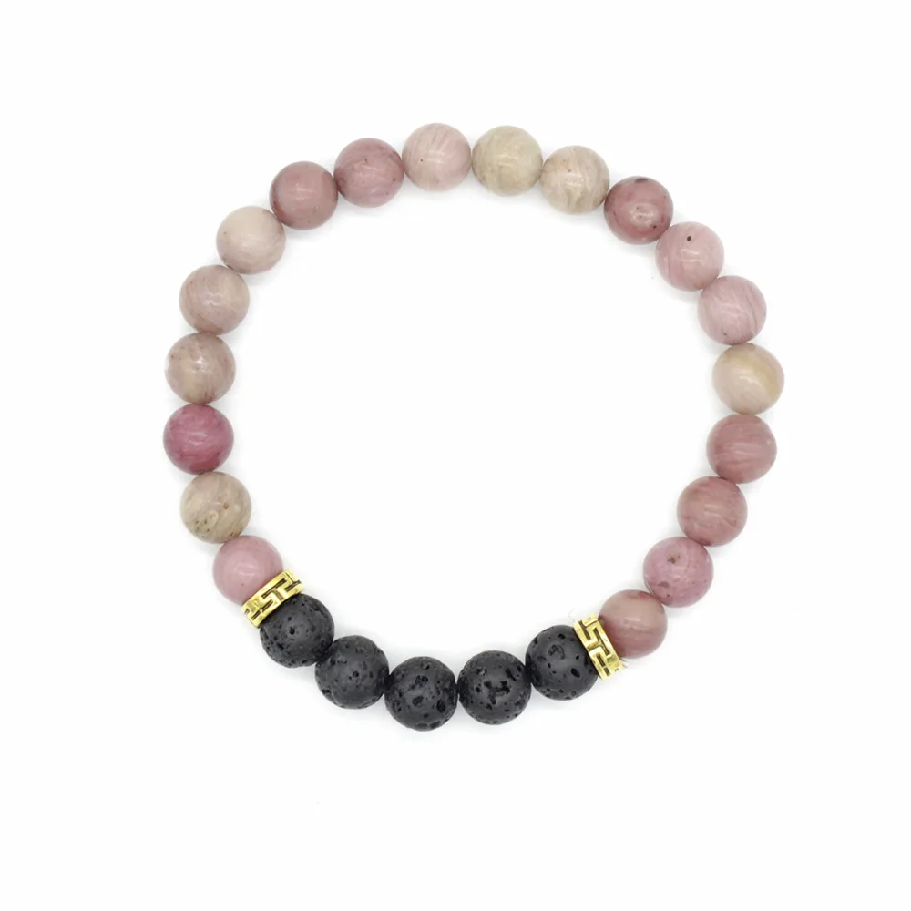 8 мм Rhodochrosite Бусины В Стиле Йоги натуральный камень браслет для мужчин и женщин камень из вулканической лавы эфирные масла диффузор браслет на подарок - Окраска металла: gold color metal