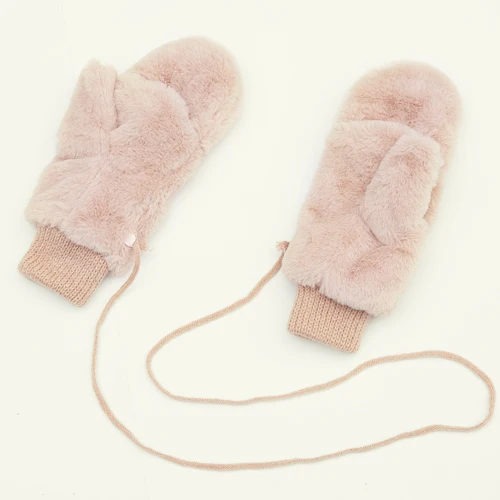 Pink Модные однотонные женские зимние перчатки без пальцев с раскладушкой, теплые женские варежки из ангоры с подкладкой из кораллового флиса для женщин - Цвет: Pink