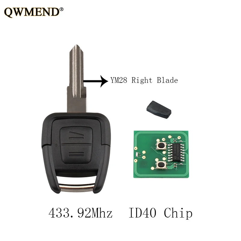 QWMEND 2 кнопки дистанционного ключа ID40 чип для Vauxhall Opel Astra Vectra 433,92 МГц YM28 с правым лезвием оригинальные ключи