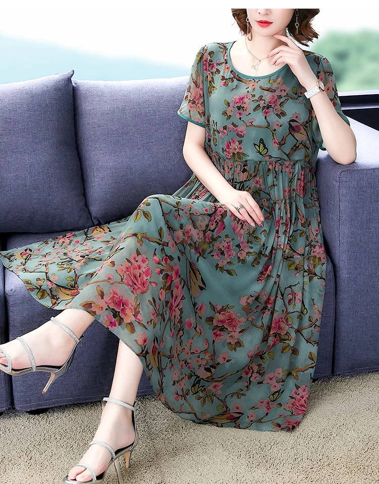 Vintage Floral Chiffon Boho Midi Dress Summer 4XL Plus Size Print Beach Maxi Sundress Elegant Women Bodycon Party Vestidos