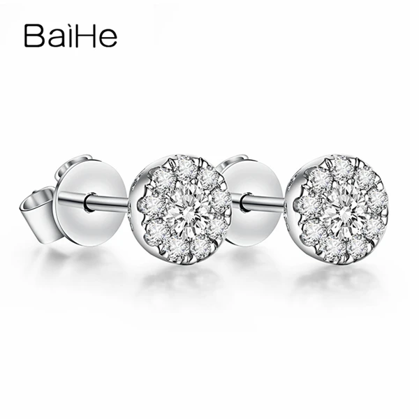 BAIHE Solid 18 K Белое Золото 0.16CT H/SI круглые натуральные бриллианты Свадебные модные ювелирные изделия Элегантные уникальные серьги-гвоздики