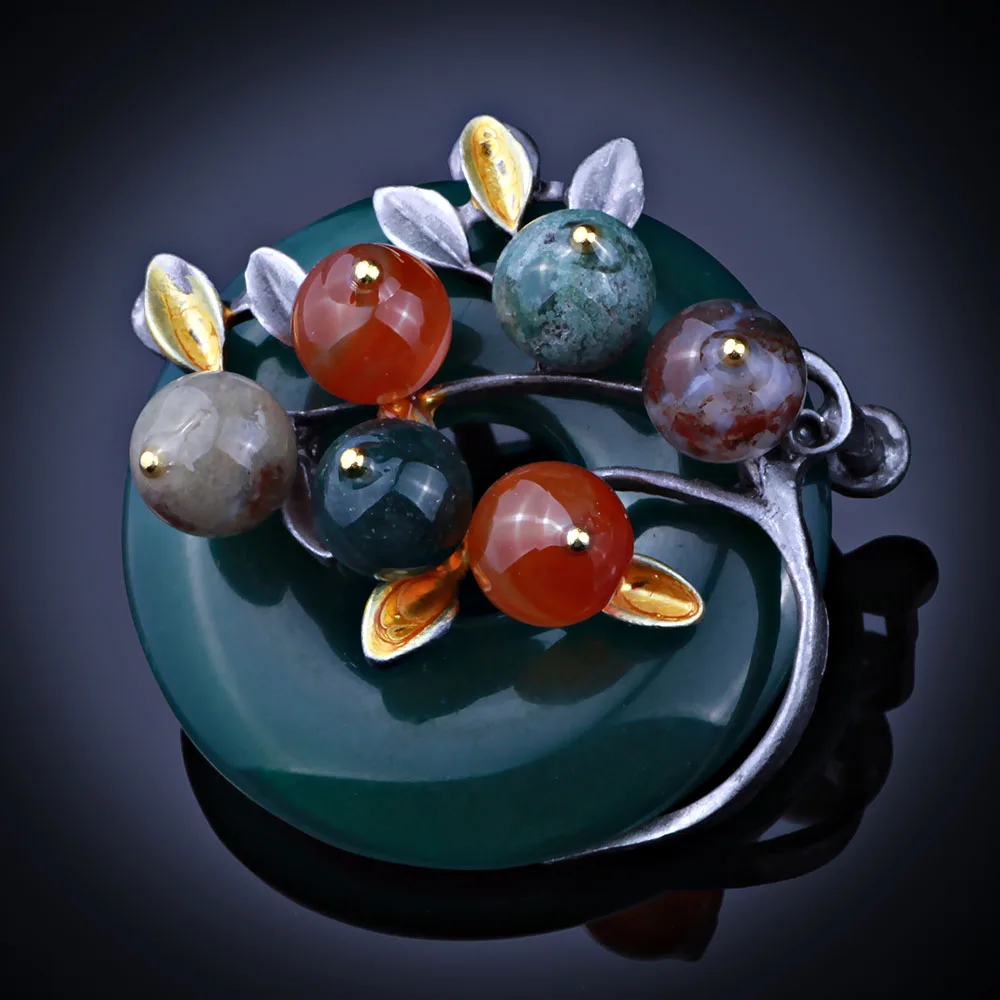 Винтажная брошь с растением 5 цветов натуральными камнями красивые булавки для