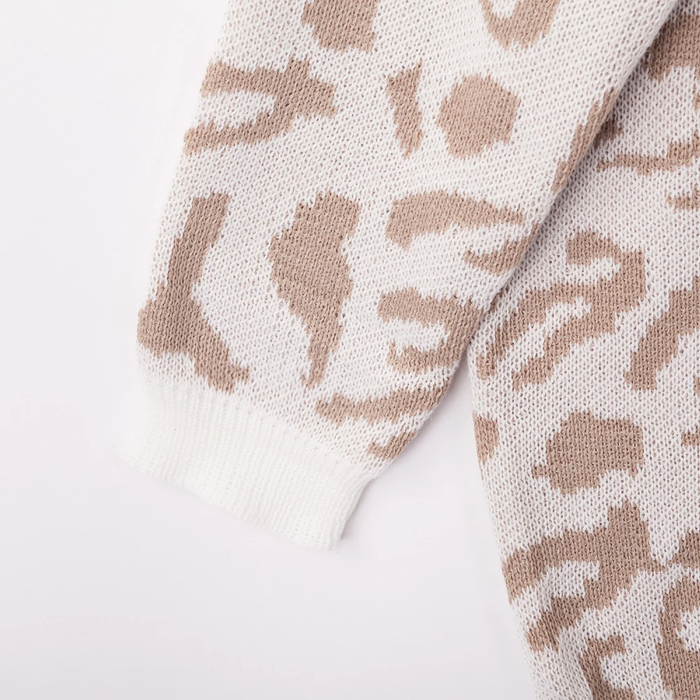 Осень-зима Леопардовый Кашемировый вязаный женский свитер с длинными рукавами