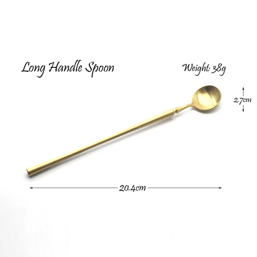 Long Handle Spoon Королевский Золотой Западная обеденная посуда набор столовых приборов 304 Матовый нержавеющий с золотым ножом вилка набор кухонных принадлежностей 1 шт - Цвет: Long Handle Spoon