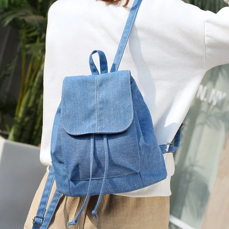Новинка 2017 женский джинсовый холщовый рюкзак школьные сумки на шнурке для