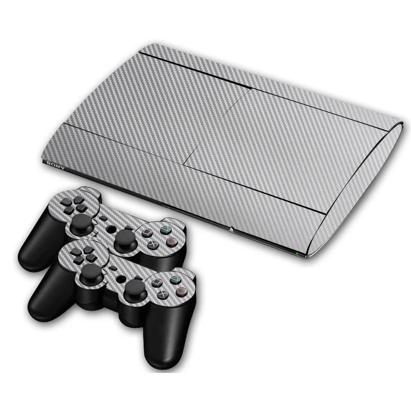 Silver Углеродное волокно виниловая кожа Наклейка протектор для sony PS3 супер тонкий 4000 консоли и 2 геймпада контроллер скины наклейки s - Цвет: Silver