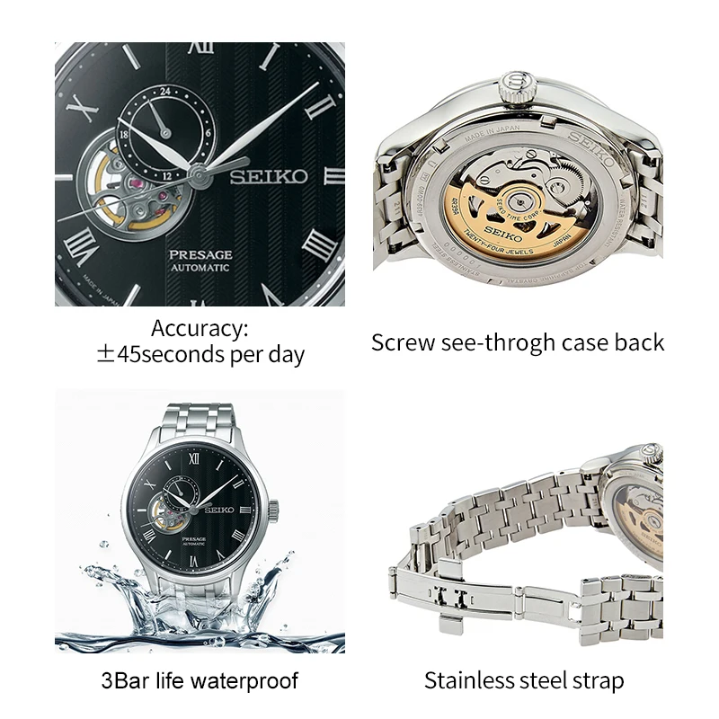 100% Оригинальные часы seiko Presage серии бизнес для мужчин's винт часов see through Назад