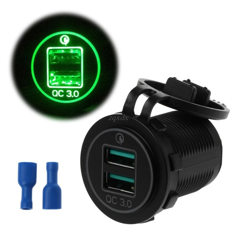 Двойной USB Quick Charge 3,0 светодиодный быстрое зарядное устройство для 12 В/24 В автомобиля лодки мотоцикла SUV автобуса грузовика морской машины QC 3,0 двойной USB зарядное устройство