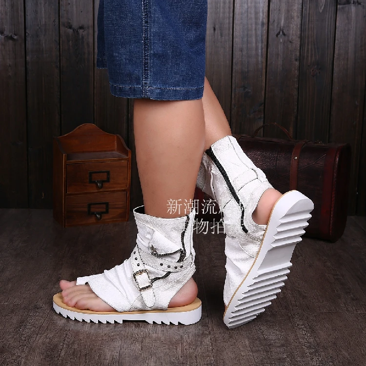 Мужские Белые ботильоны гладиаторы из коровьей кожи летняя обувь на плоской