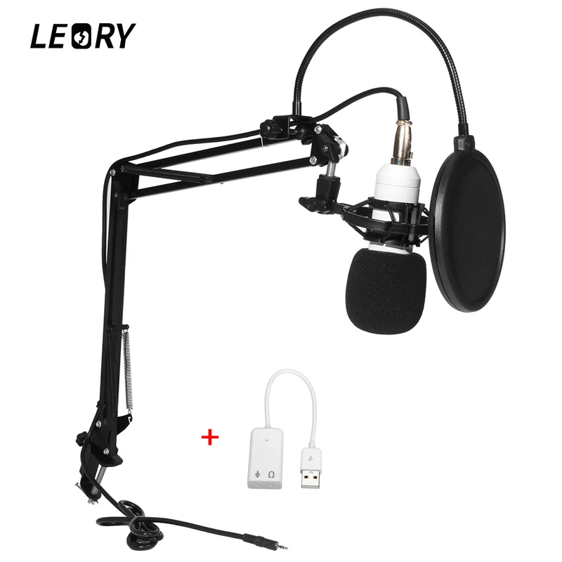No 48V Power LEORY BM 800 конденсаторный микрофон для караоке конденсатор с алюминиевой крышкой+ 48V Phantom Мощность+ Звуковая карта с интерфейсом USB Запись Studio КТВ/PC MIC Стенд Комплект - Цвет: No 48V Power