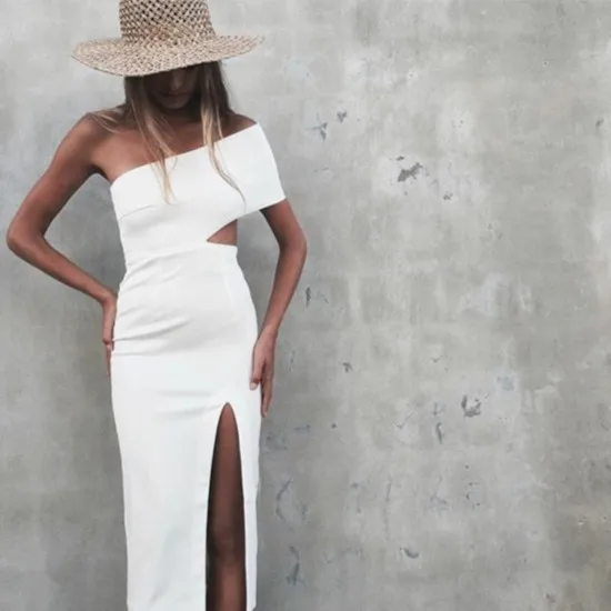 Горячая Распродажа знаменитости белая черная открытая вилка на одно плечо