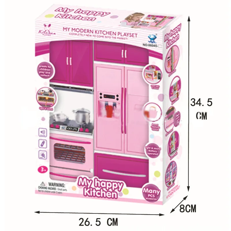 Горячие детские кухонные игрушки светодиодные лампы печь холодильник милый