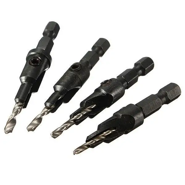 4pcs HSS Drilling Machine Countersink Drill Bit Set Quick Change Hex Shank Screw #6 #8 #10 #12 | Инструменты