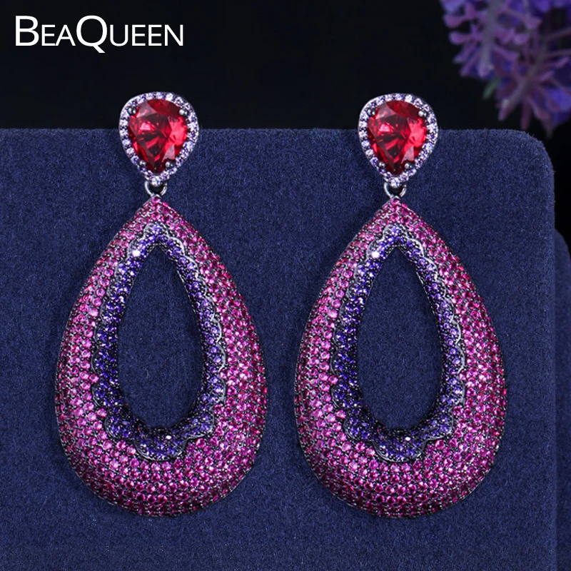 Изысканные большие длинные серьги BeaQueen в форме капли воды украшенные