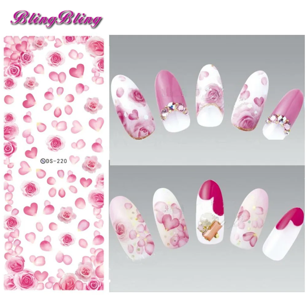 Blingbling 2 листа милые ногтей Вода Переводные картинки в форме сердца Стиль Красота