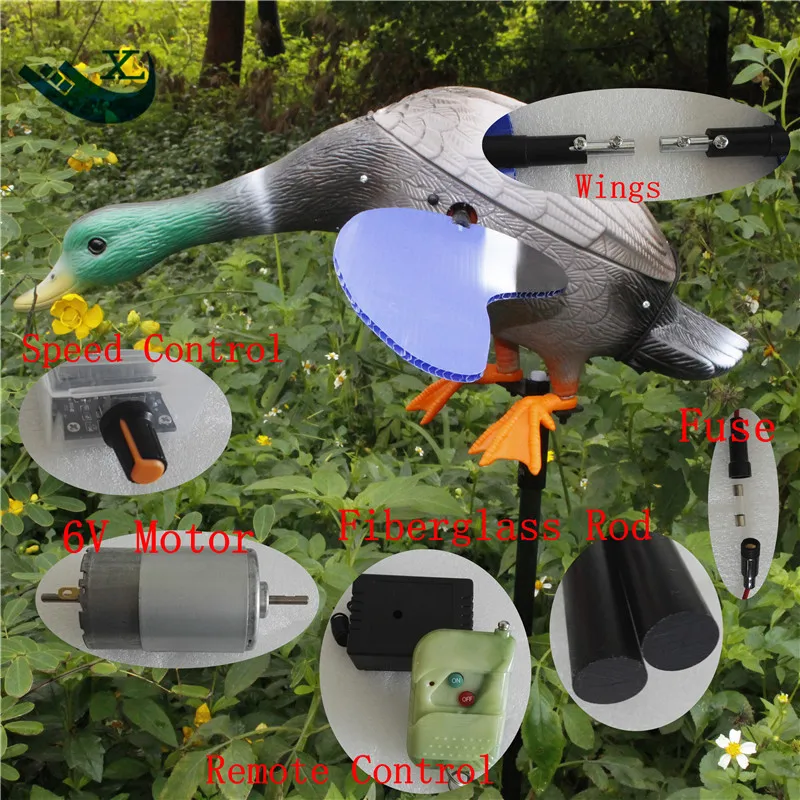 

Xilei Factory Directly Sell Dc 6V Remote Control Hdpe Plastic Green Head Decoy Wholesale Duck Decoys With Magnet Spinning Wings