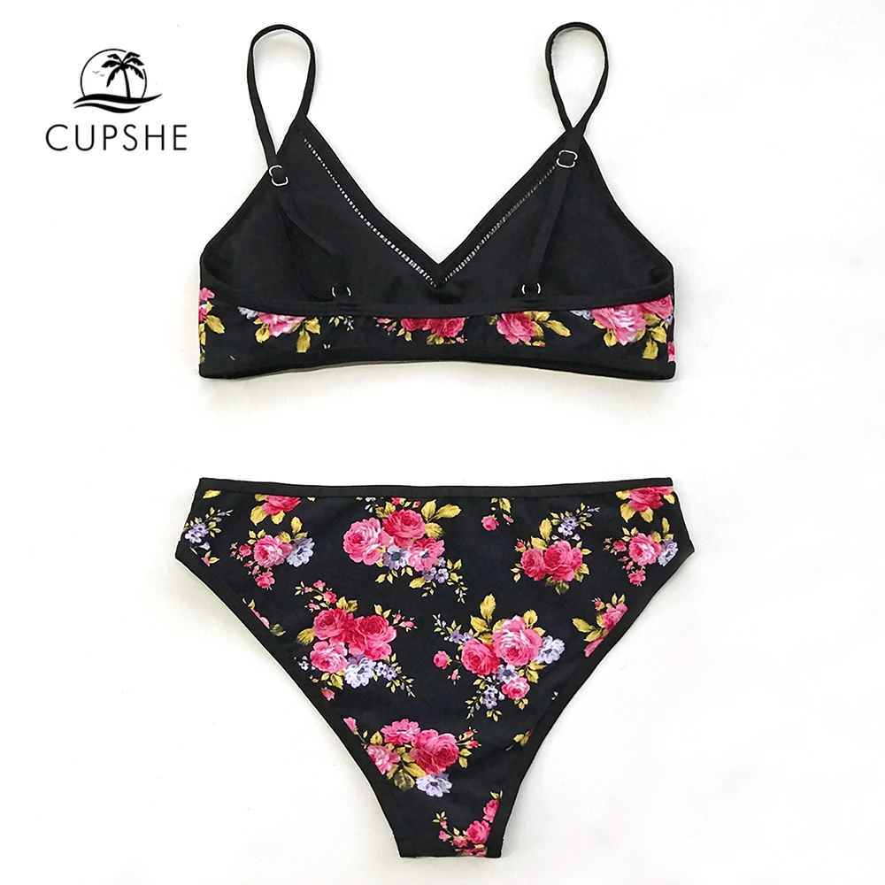 CUPSHE цветочный и полосатый реверсивный бикини наборы для ухода за кожей женщин