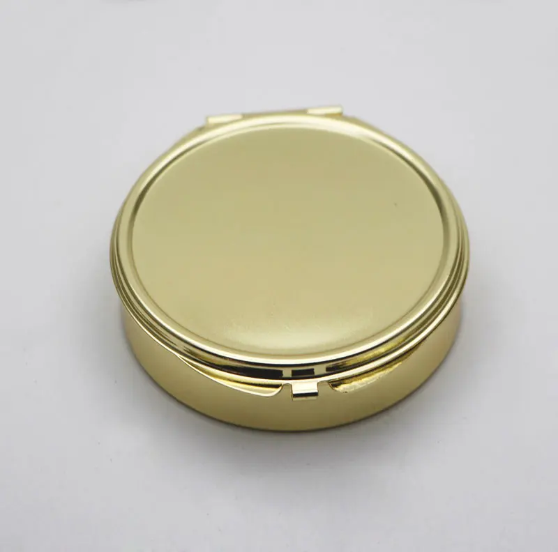 Металл Pill Box случае Золото большой Размеры зеркало таблетки Органайзер с 3
