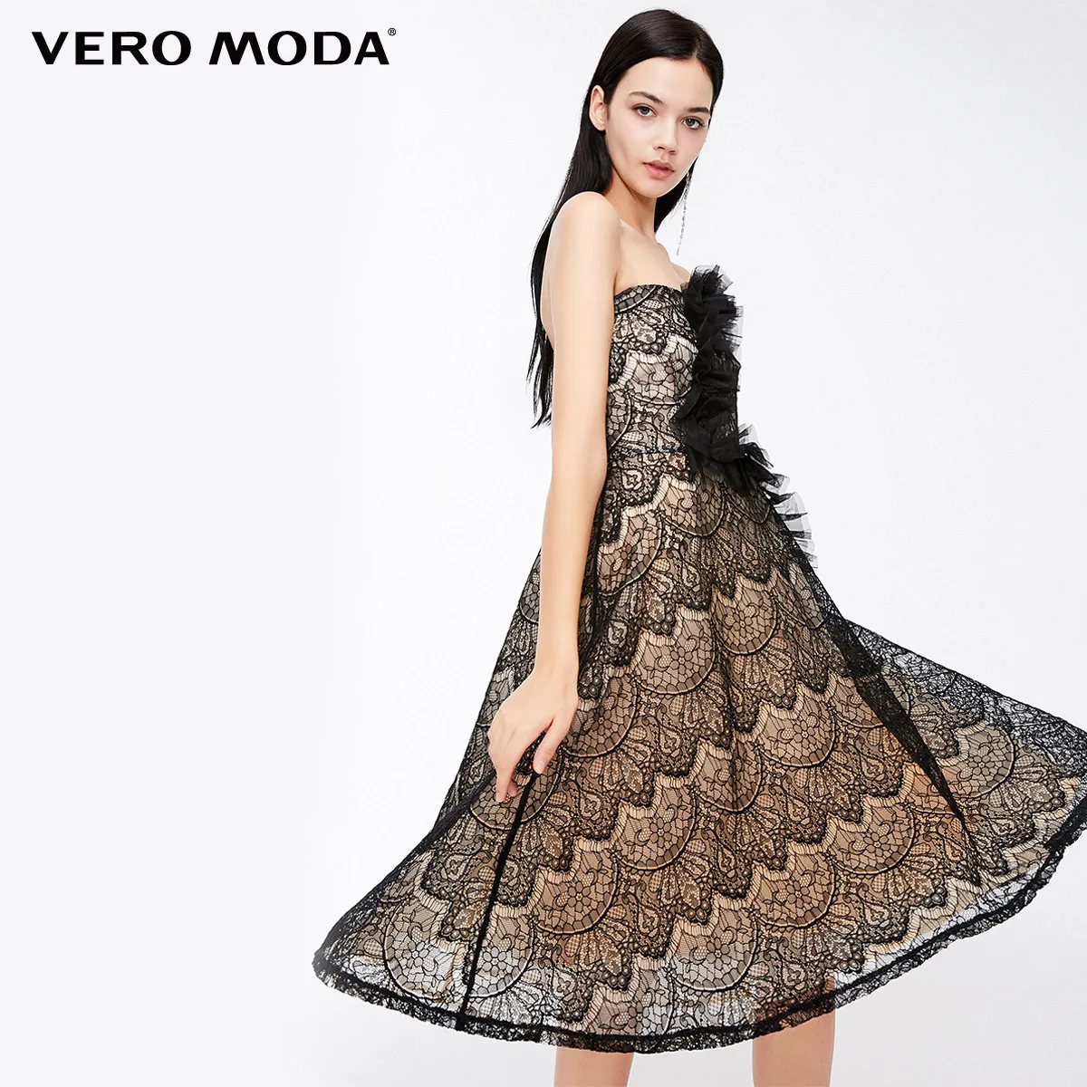 Vero Moda Новое Женское кружевное платье без бретелек с оборками на груди | 31847A507 - Цвет: Black