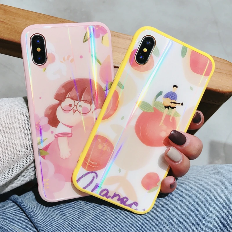 Чехол чехол для iPhone 8 Plus роскошный цветной Аврора стеклянный телефона на 7 6 6s X