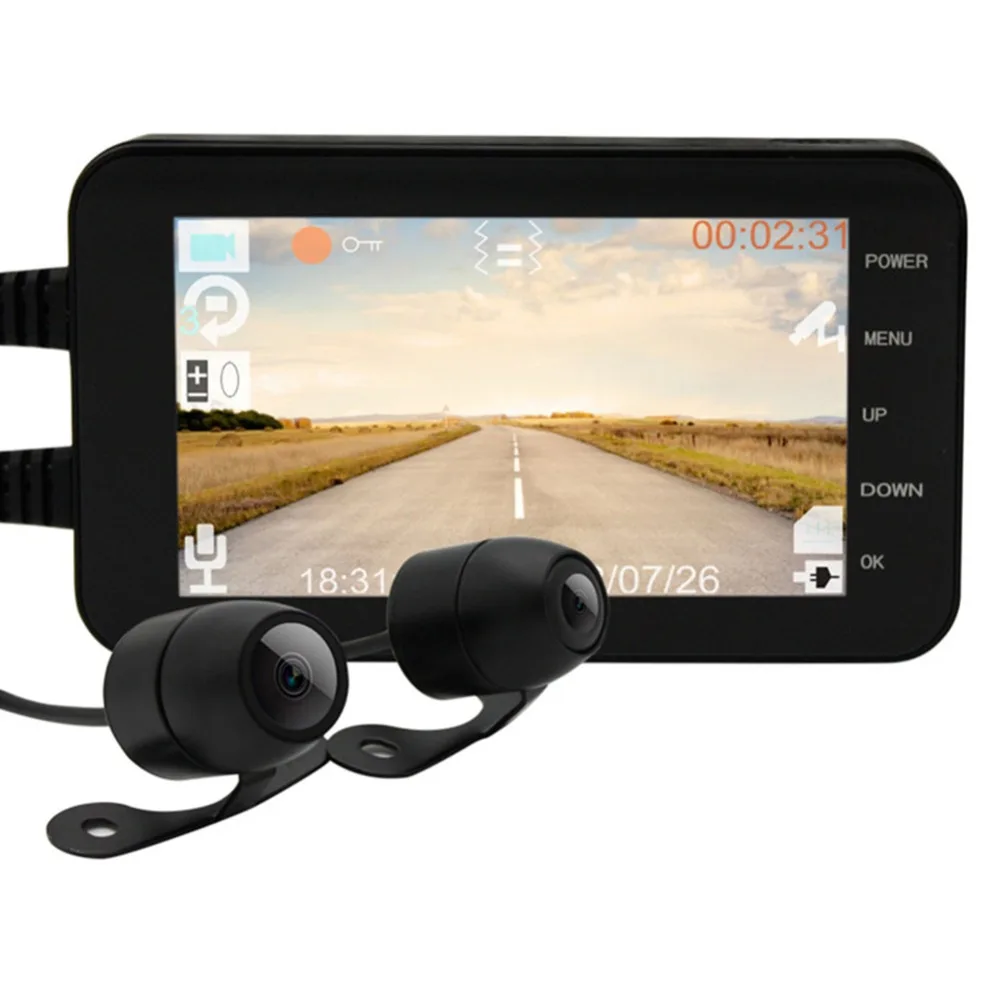 4" 1080P(Front)/720P(Back) WiFi Motorcycle DVR Driving Video Recorder Front& Rear Camera Dash Cam