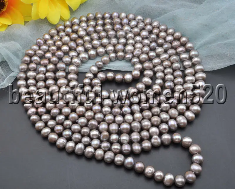 

Z8194 8mm Gray Round Freshwater Cultured Pearl Necklace 80inch