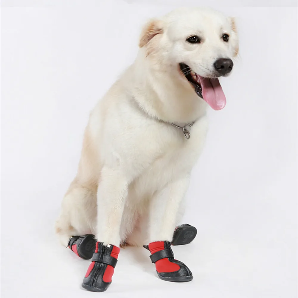 4 шт./компл. Уличная обувь для собак Нескользящие водонепроницаемые