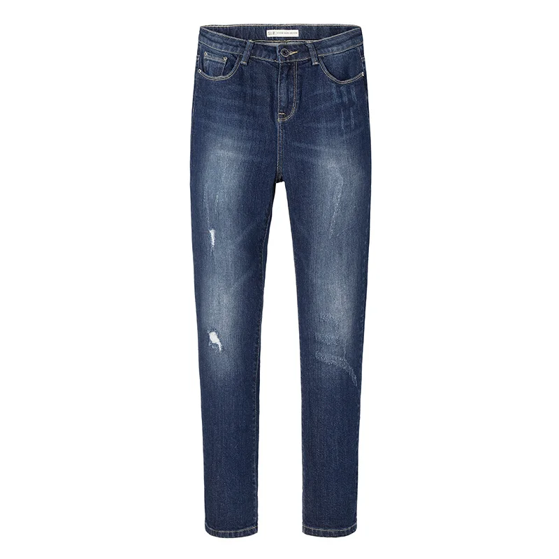 Женские прямые джинсы стрейч LEIJIJEANS, рваные синие повседневные джинсы полной длины, со средней посадкой, с эффектом потертости "усы", большие размеры, весна