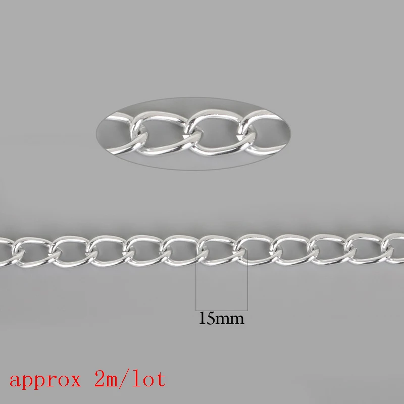 15x10mm silver 2m NiceBeads, новинка, алюминиевая цепочка, твист, цепь, покрытая серебром/светильник, золото, для ожерелья, браслета, сделай сам, ювелирное изделие и рукоделие - Цвет: 15x10mm silver 2m