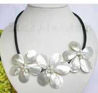 wholesale lovely womens wedding jewelry baroque bloom white pearl seashell choker leather necklace