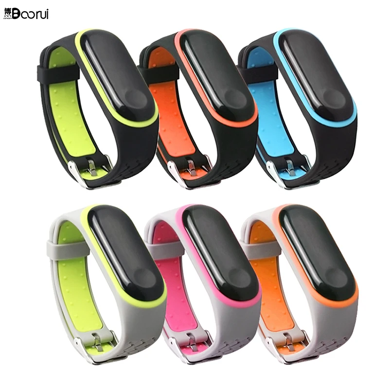 BOORUI силиконовый двойной цвет спортивный Miband 3 ремешок анти-потеря замена ремешок для xiaomi miband 3 с модной пряжкой
