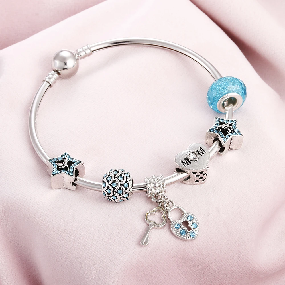 Женский браслет с подвесками модный кристаллами и радужными листьями кокосовое