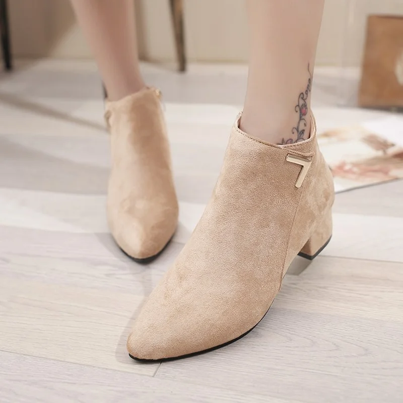 Botas mujer 2018 Новые однотонные ботильоны женские толстые Обувь на высоком каблуке