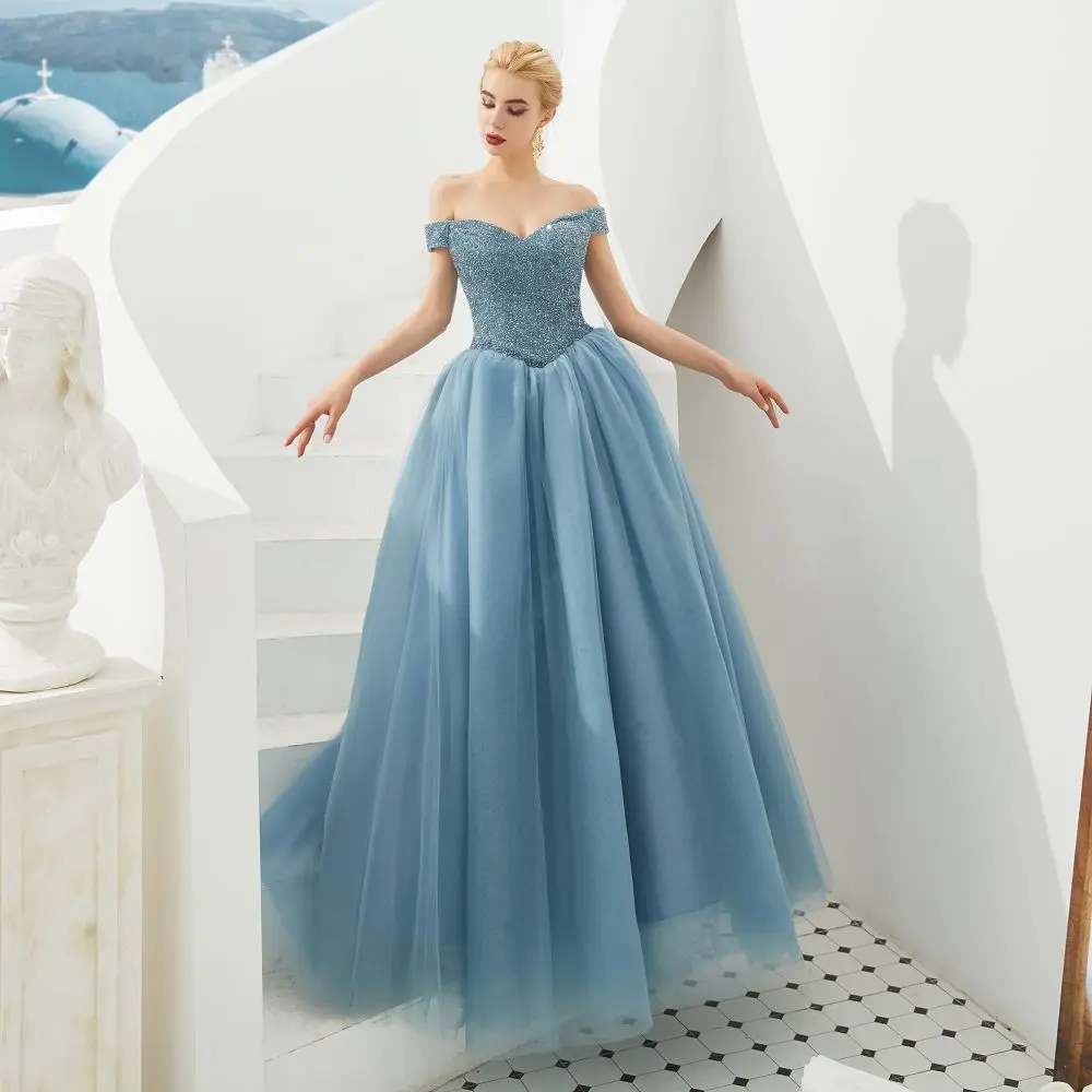 

Женское вечернее платье до пола Beauty Emily, Элегантное Длинное Платье с синими бусинами, вырезом лодочкой и без рукавов, бальное платье для выпускного вечера, 2020