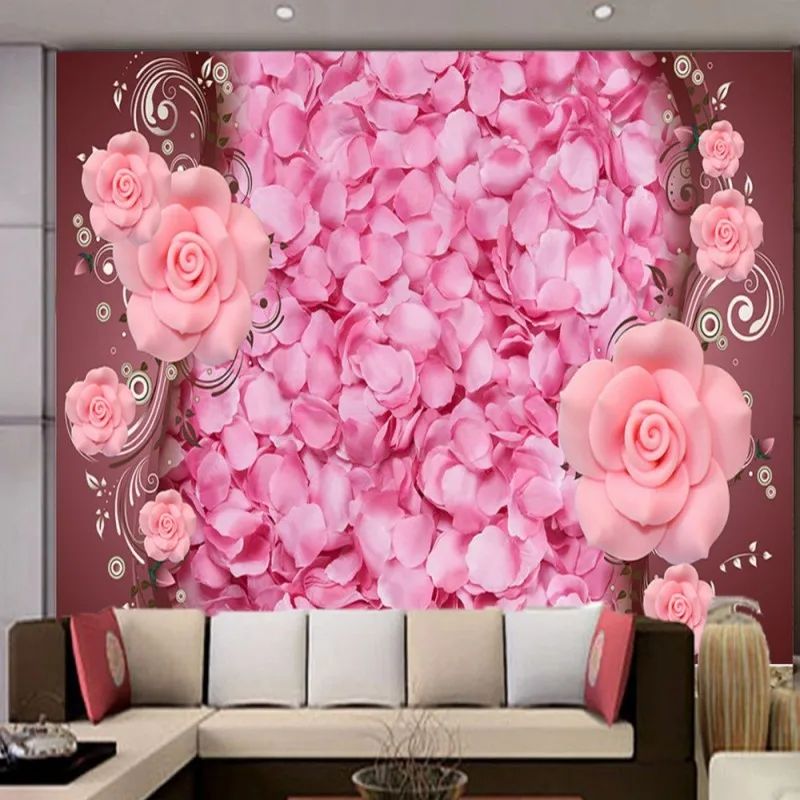 

Dropship Colomac Pink Wallpaper Romantic Rose Petal Decorative Painting 3d Foto Mural Wallpapers for Living Room Papel Pared