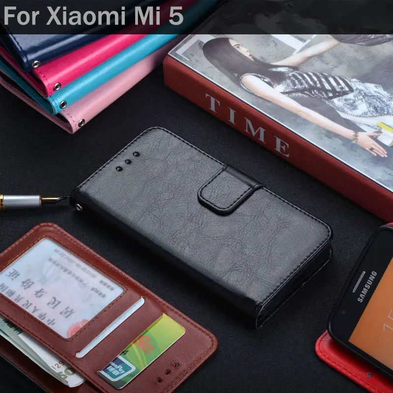 Роскошный классический кожаный чехол книжка для Xiaomi mi5 с подставкой и отделением