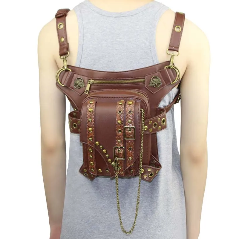 Винтажная сумка мессенджер из искусственной кожи коричневого цвета с заклепками