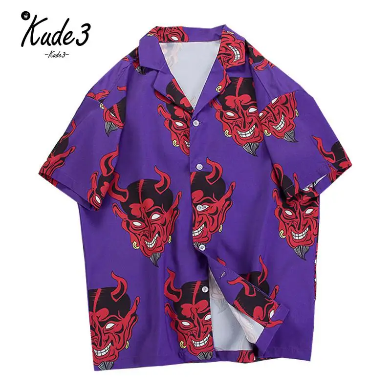Рубашка мужская с принтом дьявола уличная одежда в стиле хип-хоп короткий рукав