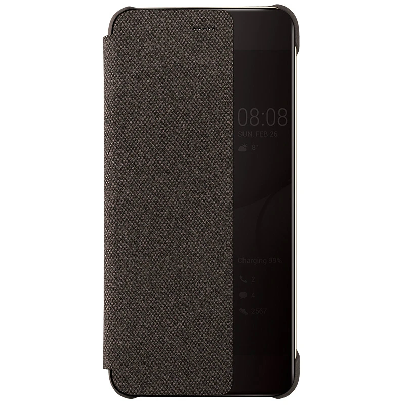 Чехол для HUAWEI P10,, официальный, с умным окошком, Холщовый, кожаный, флип-чехол, HUAWEI P10 Plus, чехол, бизнес P10 Plus, откидная крышка - Цвет: Коричневый