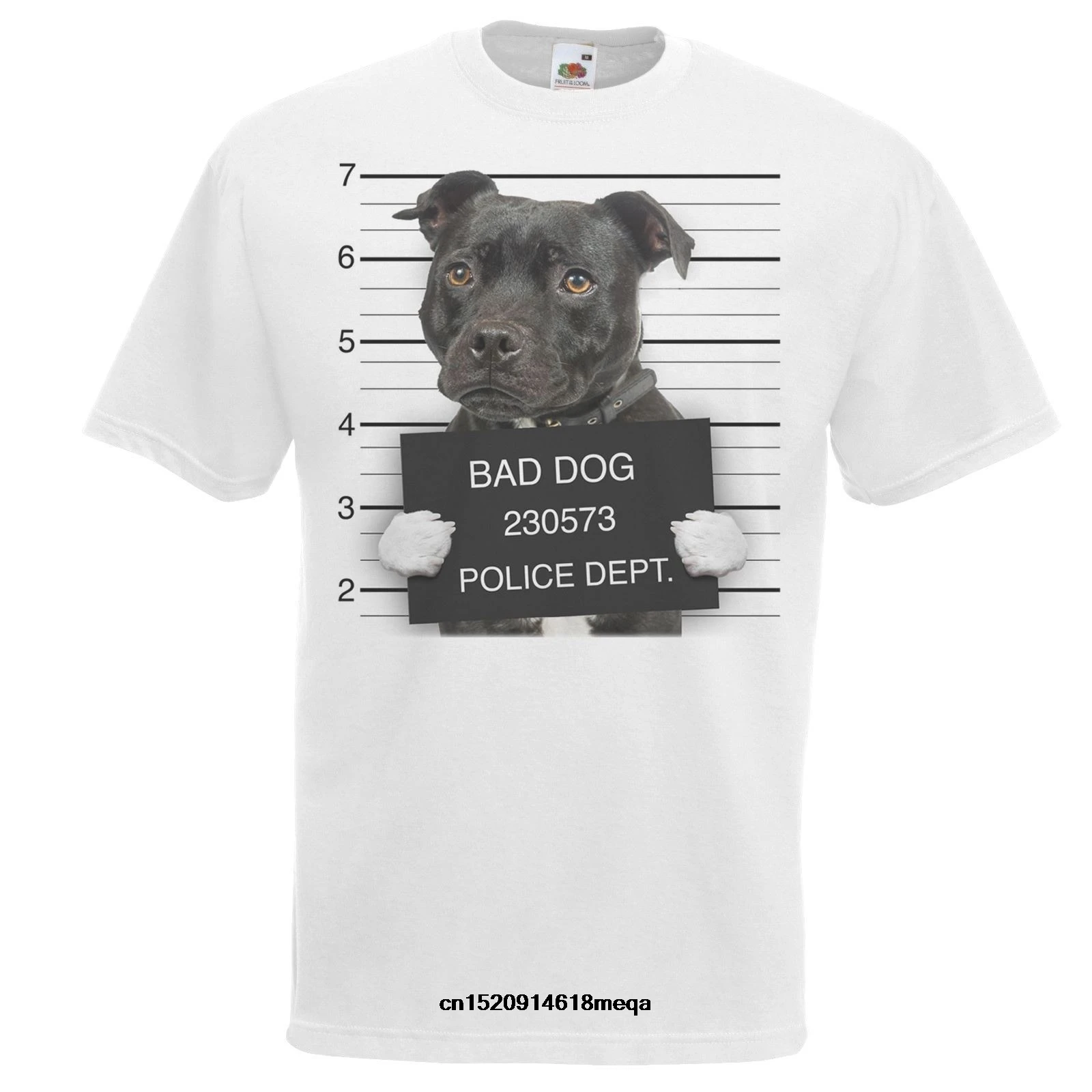 2019 Забавные футболки мужские белая собака Mugshot стаффордширский бультерьер