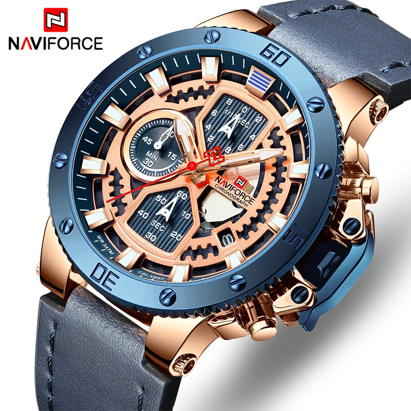 NAVIFORCE мужские часы Топ бренд класса люкс кожа кварцевые часы Дата с коробкой набор для продажи мужские армейские военные водонепроницаемые наручные часы