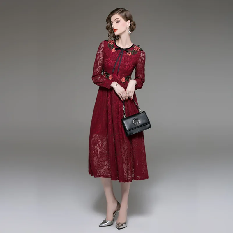 Осень Для женщин с длинным рукавом черного кружева платье vestidos mujer 2018 Vestido