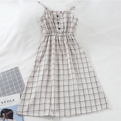 summer dress Винтажное клетчатое платье, корейский сарафан, зимнее сексуальное пляжное платье, женские платья на тонких бретельках, вечерние платья для женщин, одежда - Цвет: summer dress