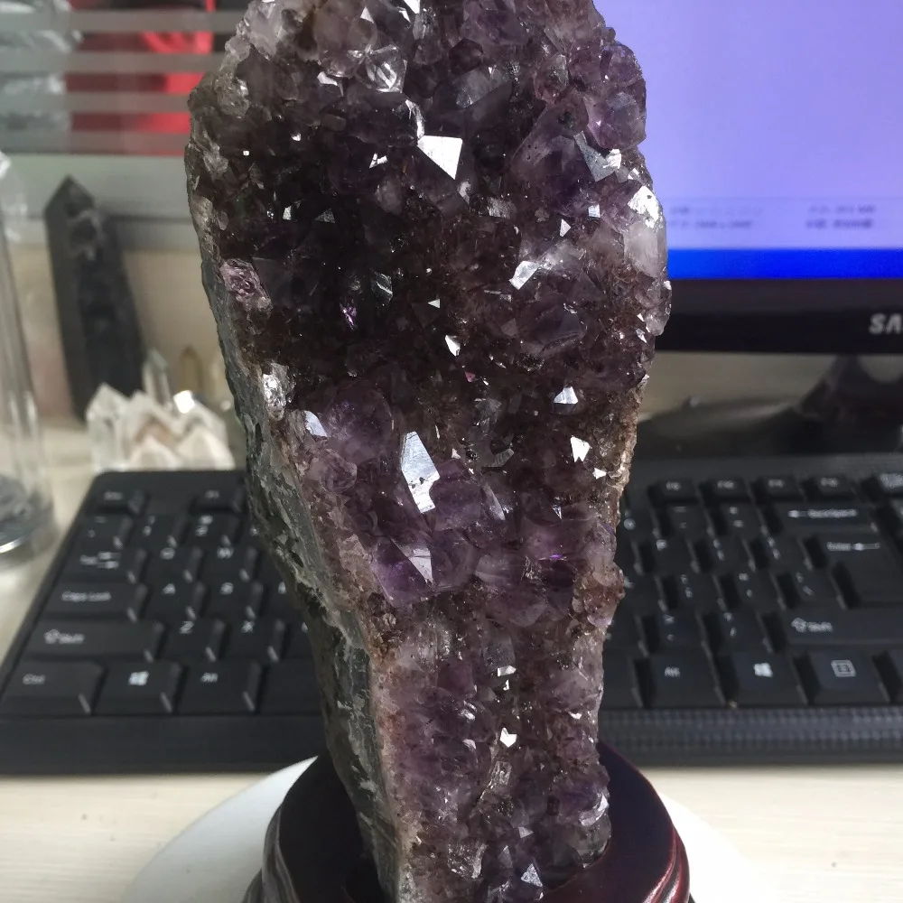 755 г натуральный ясным и Purply Аметист Geode образцов грубые минералы камень расти вместе с кварц точка дома Decotation