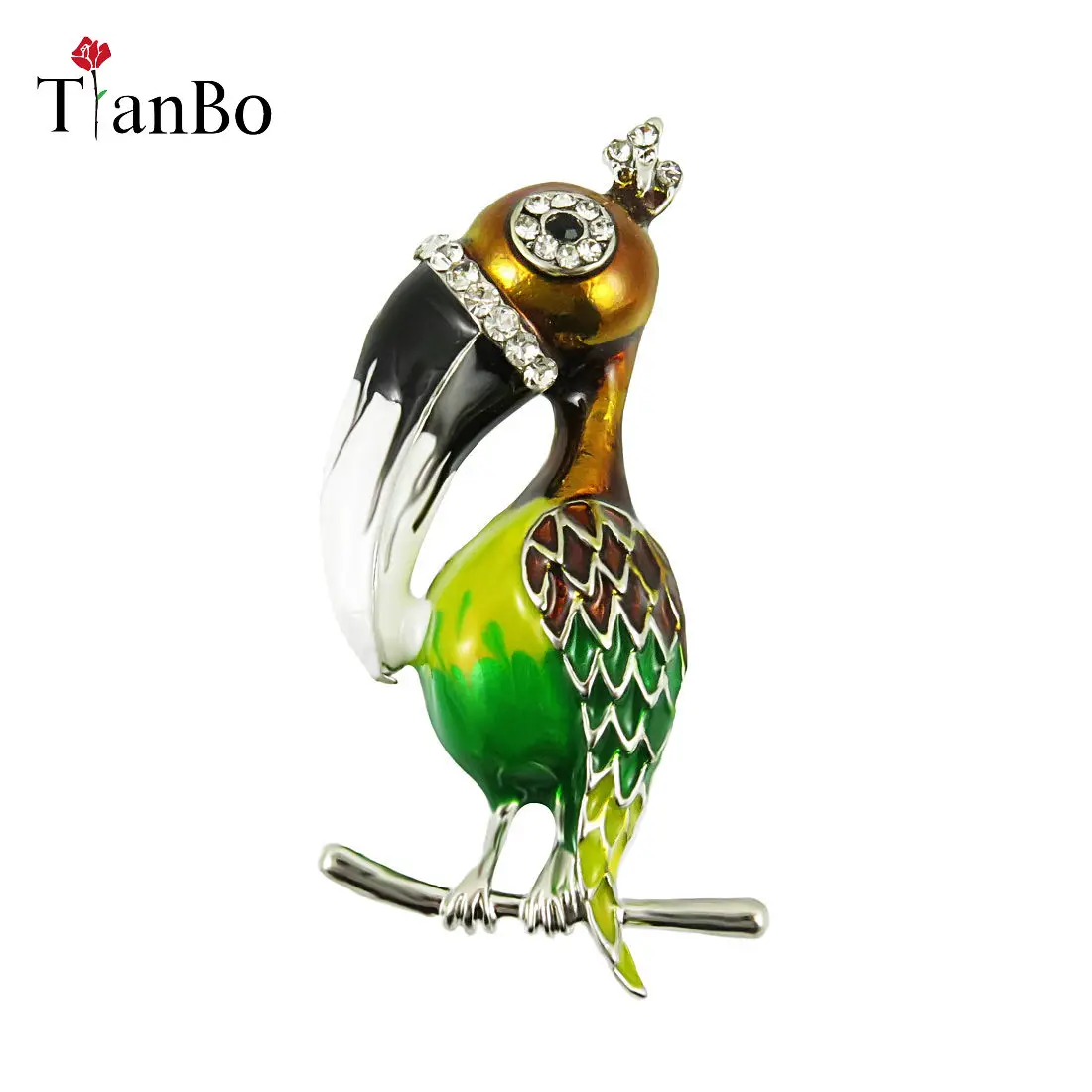 Женская брошка TianBo Toucan цветная эмалированная с кристаллом из горного