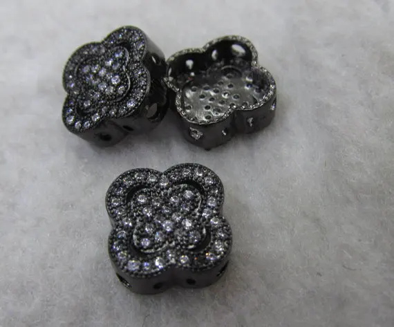 

AAA Grade 20pcs 12 14mm Micro pave Cz CZ Cubic Zirconia Clove flurial gunmetal mixed charm jewelry spacer beads