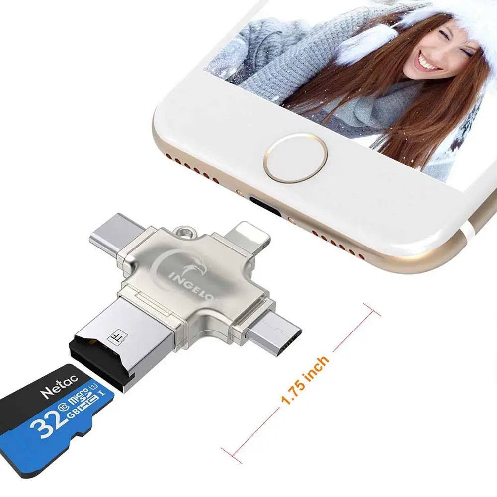 Ingelon 4 в 1 кардридер usb-C Micro USB MicroSD Тип C кардридер для Android ipad/iphone 7plus 6s5s MacBook OTG TF SD ридер