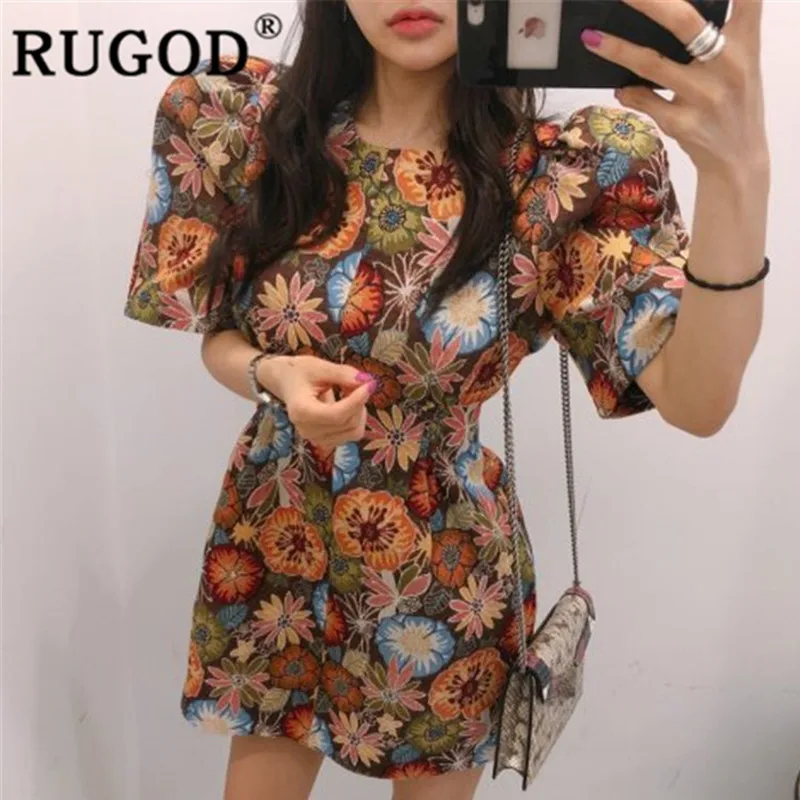Женское платье с круглым вырезом RUGOD Осеннее приталенное цветочным принтом