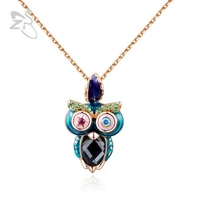 zs necklace women crystal pendant necklaces cute owl head long pendant necklace zircon rose gold chain sweater fashion jewelry