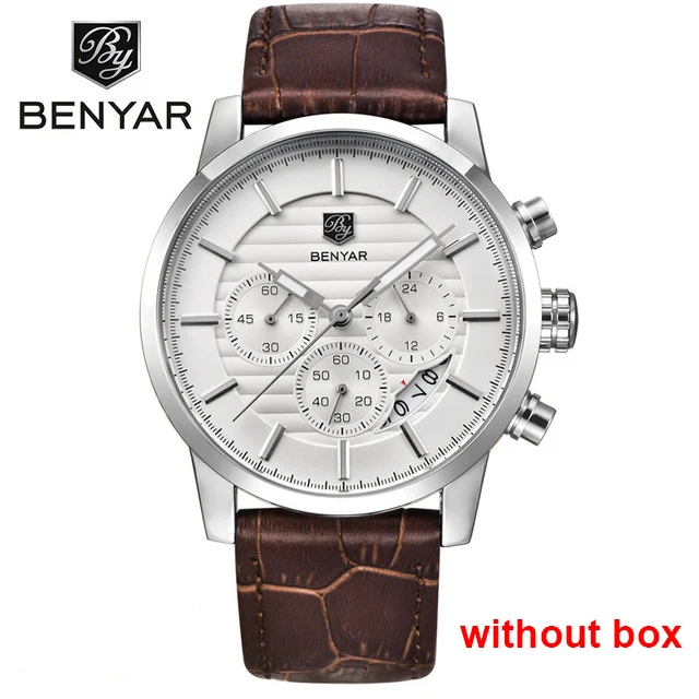 silver brown Бренд класса люкс Benyar мужские часы полностью стальные спортивные наручные часы мужские армейские военные часы Мужские кварцевые часы Relogio Masculino - Цвет: silver brown